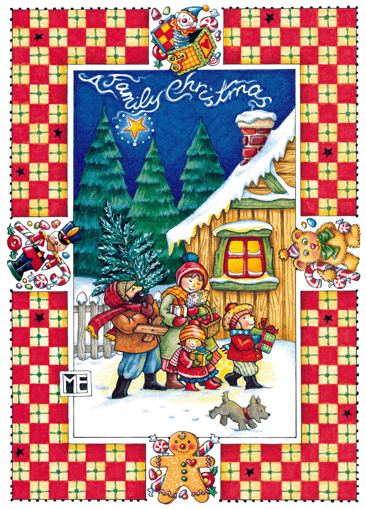Coloriage maison de Noël vue isométrique