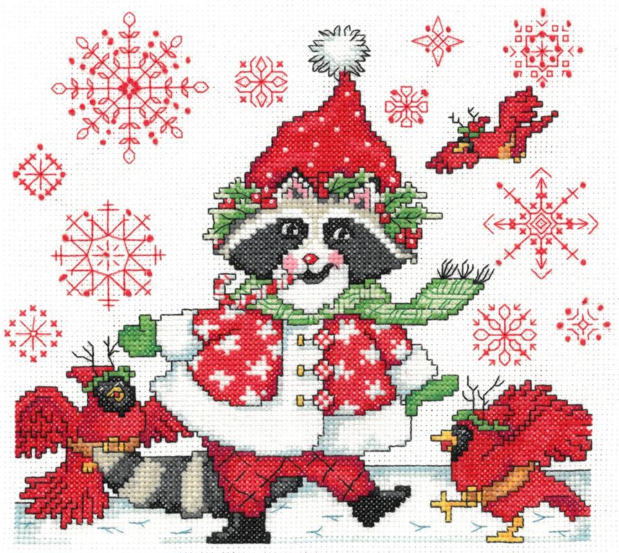 Rockin' Raccoon Christmas Counted Cross Stitch Kit