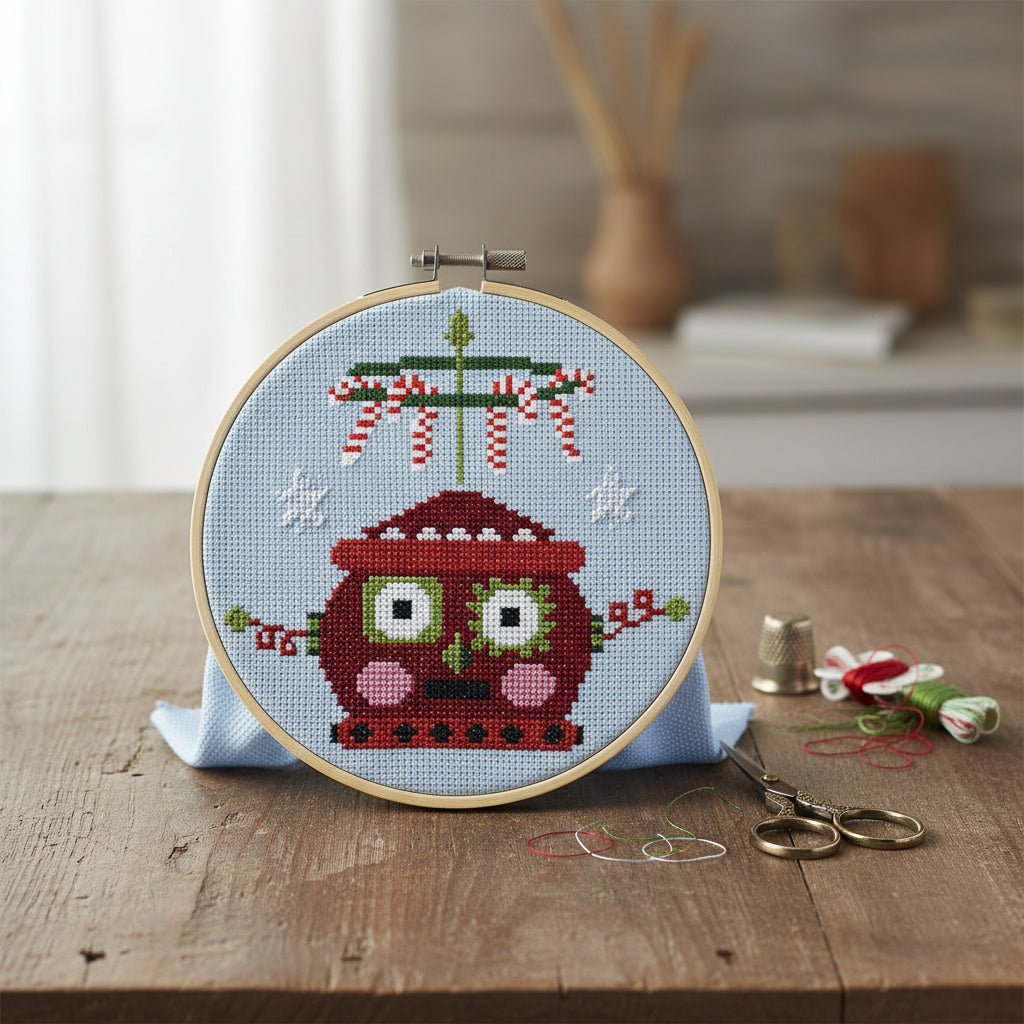 Red Christmas Robot Cross Stitch Leaflet
