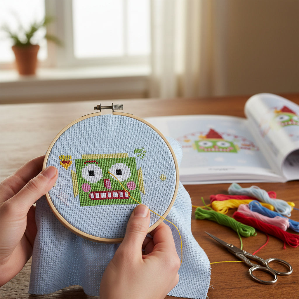 Green Christmas Robot Cross Stitch Leaflet