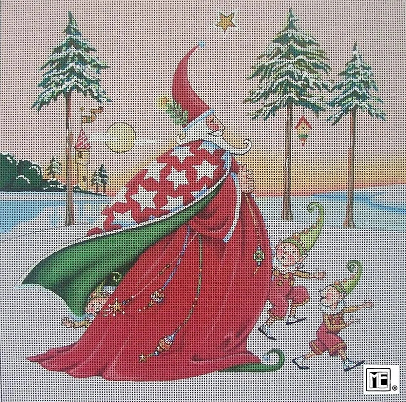 Needlepoint Canvas: Wizard Santa with Background