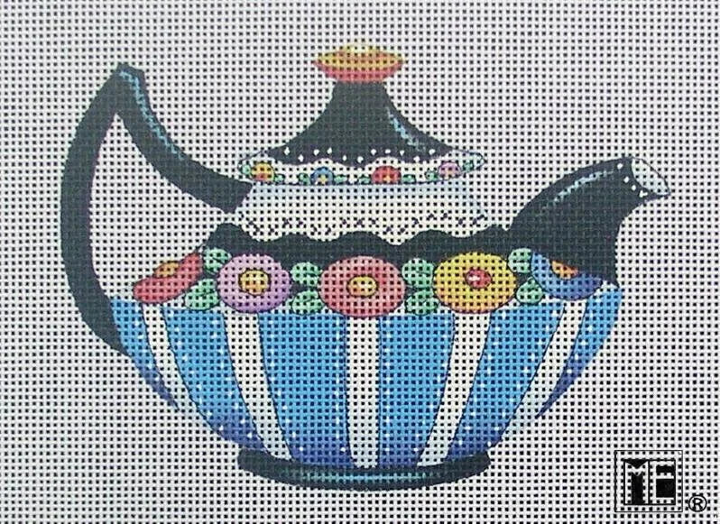 Needlepoint Canvas: Black & Blue Teapot