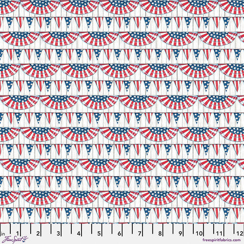 America's Birthday Bunting on White Fabric
