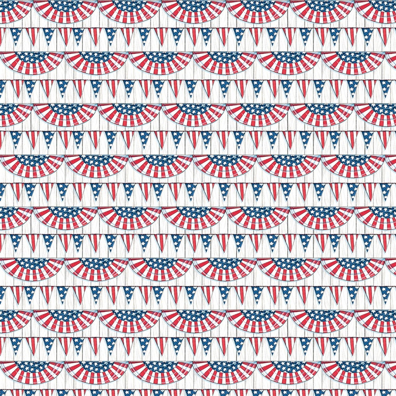 America's Birthday Bunting on White Fabric