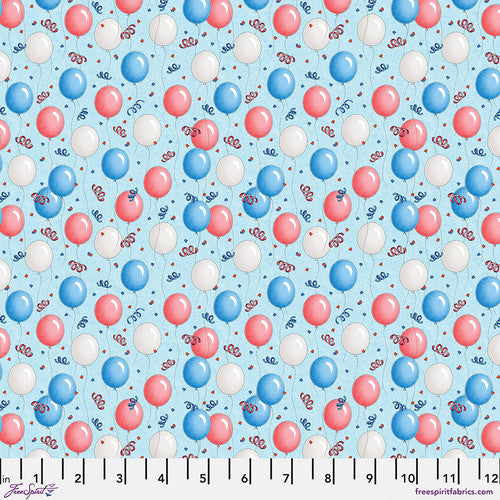 America's Birthday Balloons on Blue Fabric