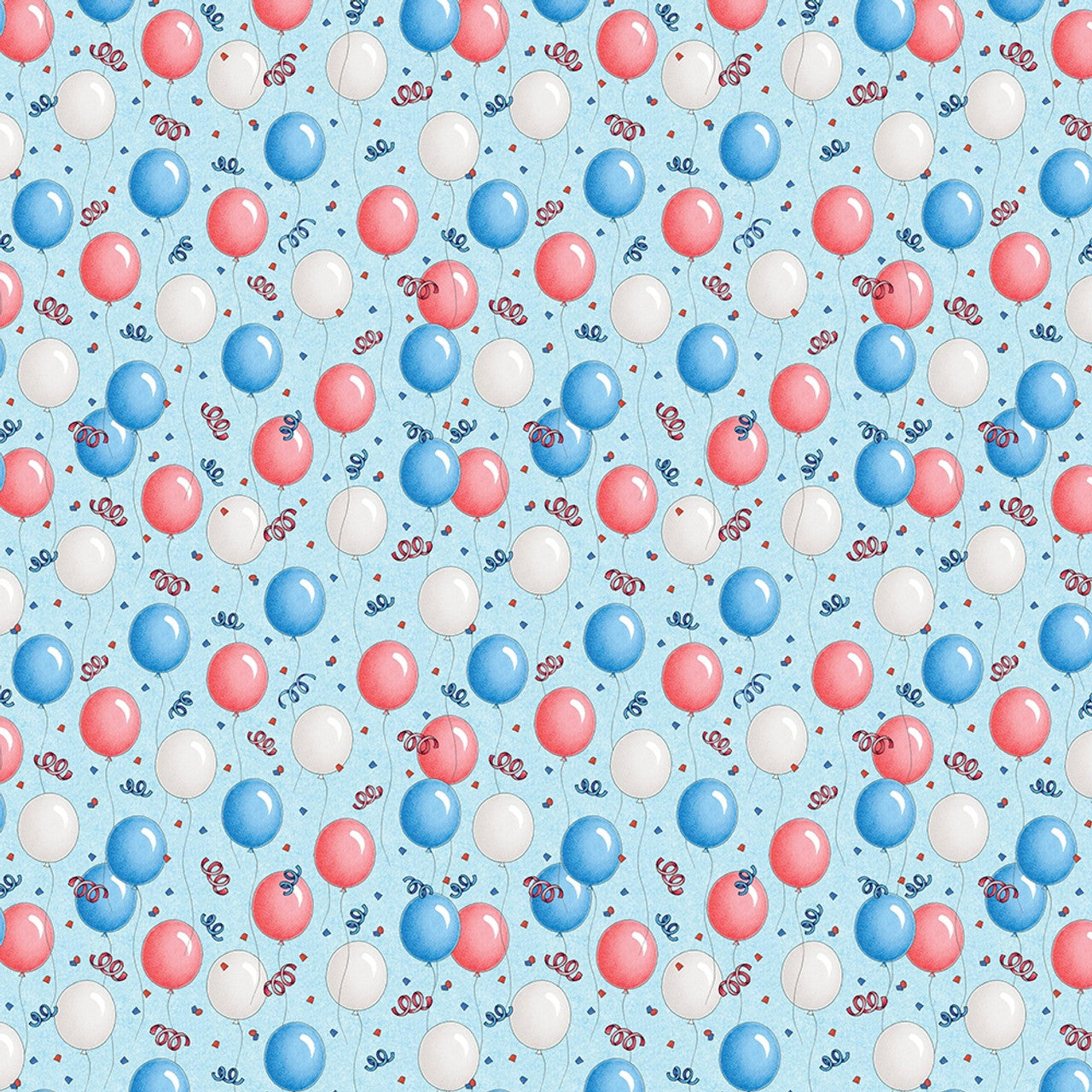 America's Birthday Balloons on Blue Fabric