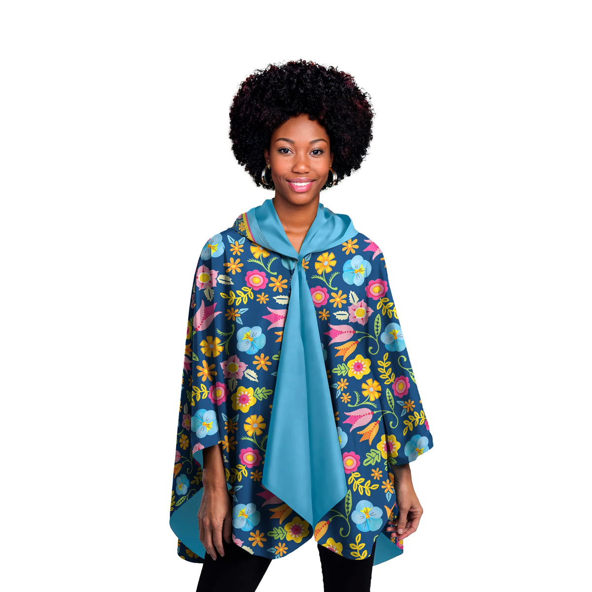 Navy Tropical Flower Toss Rain Cape