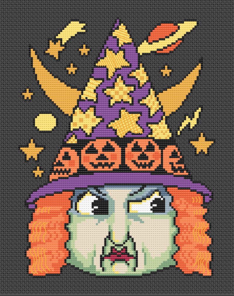 Angry Witch Face Counted Cross Stitch Kit