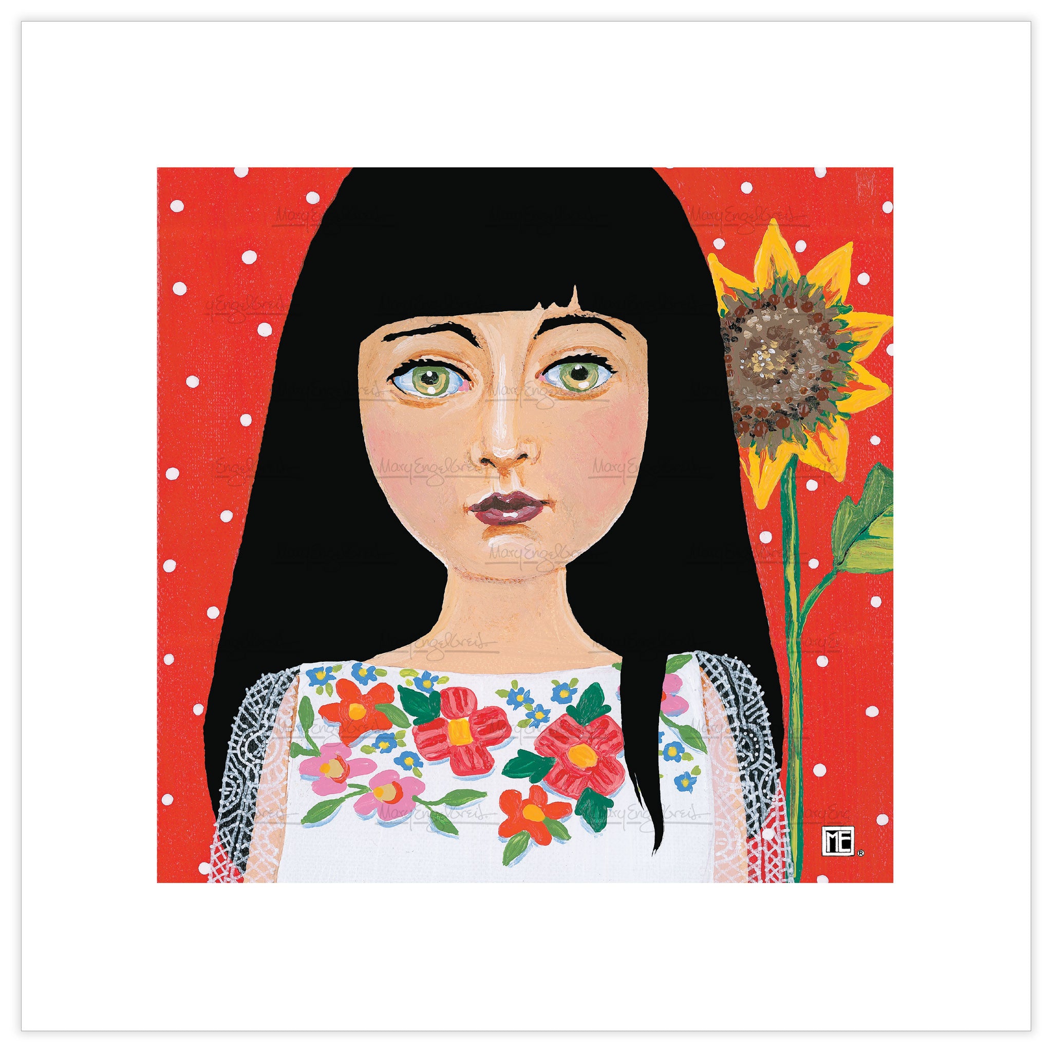 Young Woman with Sunflower Fine Art Print