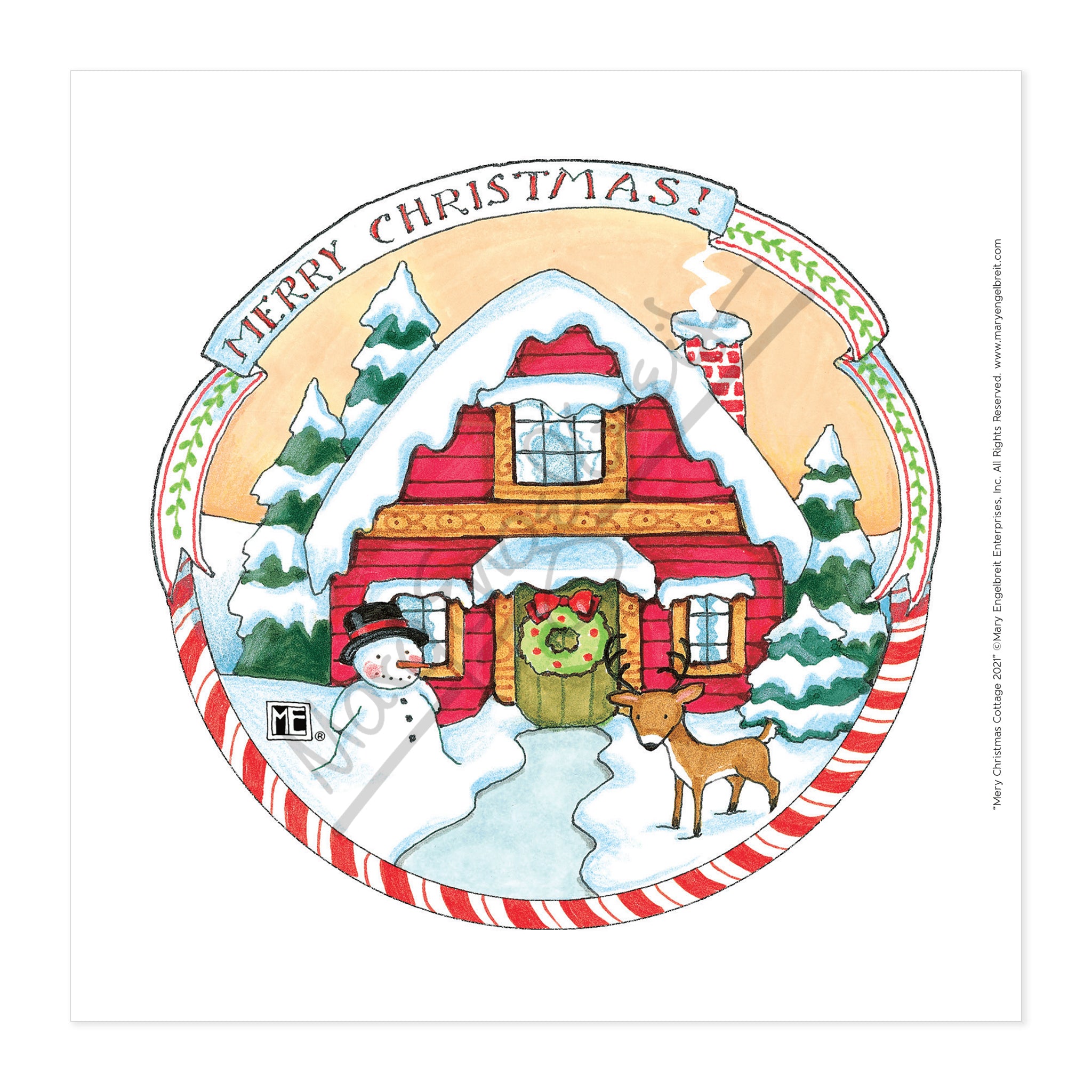 Merry Christmas Cottage Print