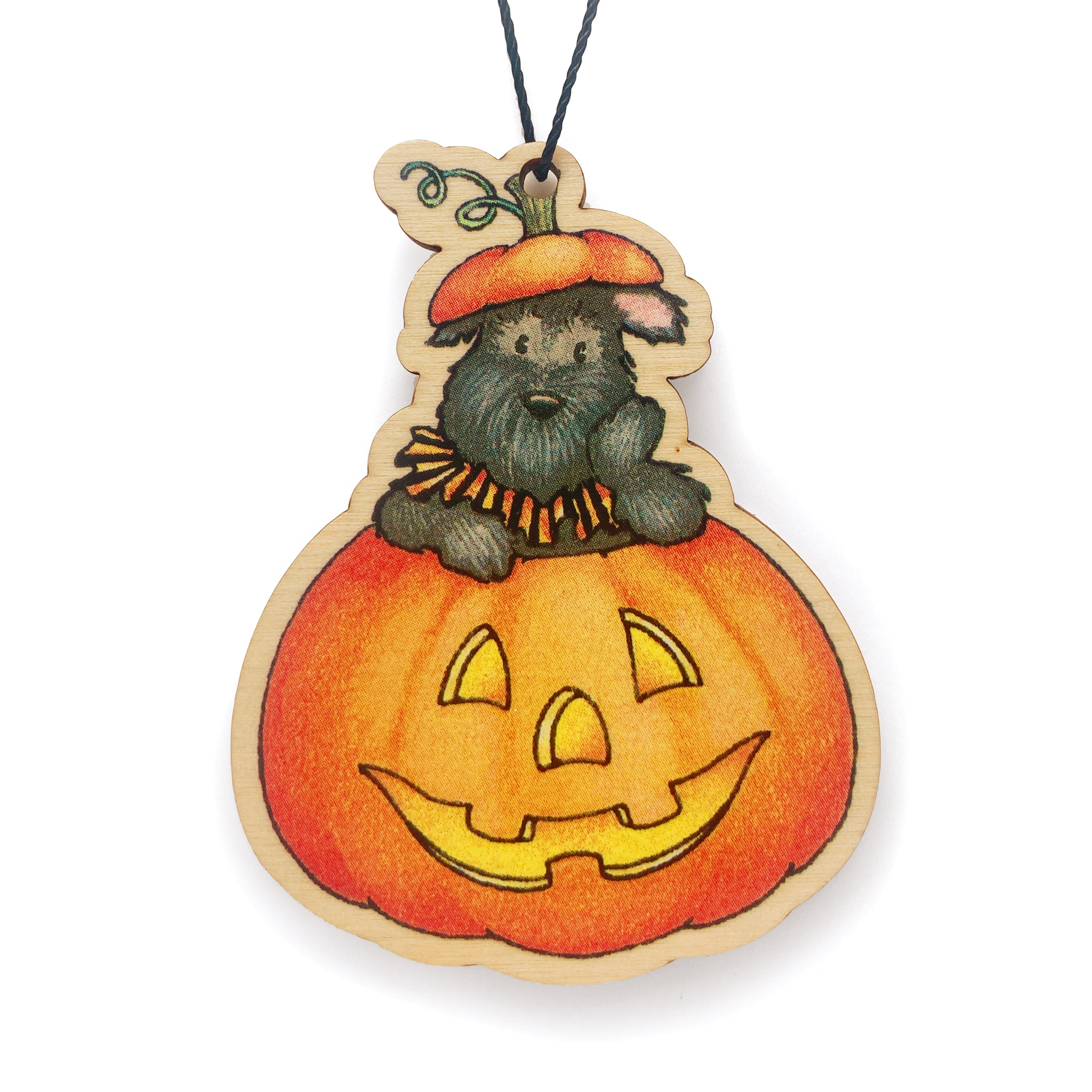 Scottie Pumpkin Wooden Ornament
