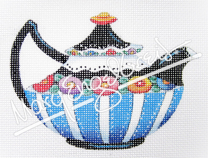 Needlepoint Canvas: Black & Blue Teapot