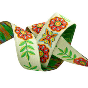 Button Flowers and Greens Ribbon