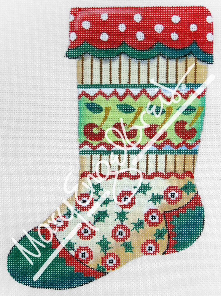 Needlepoint Canvas: Stocking Cherry Bands