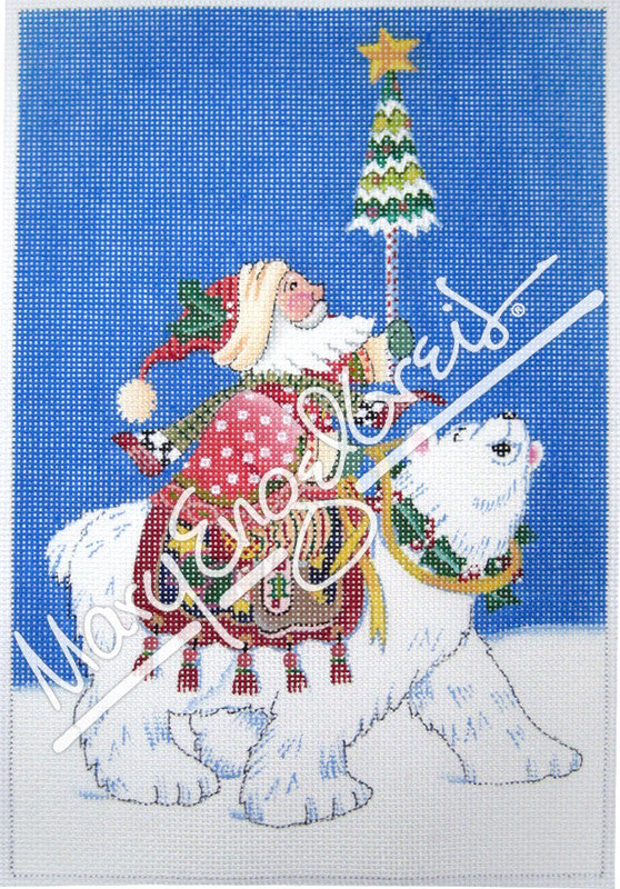 Needlepoint Canvas: Polar Santa w/ Background