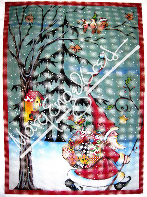 Needlepoint Canvas: Santa Marches On w/ Background