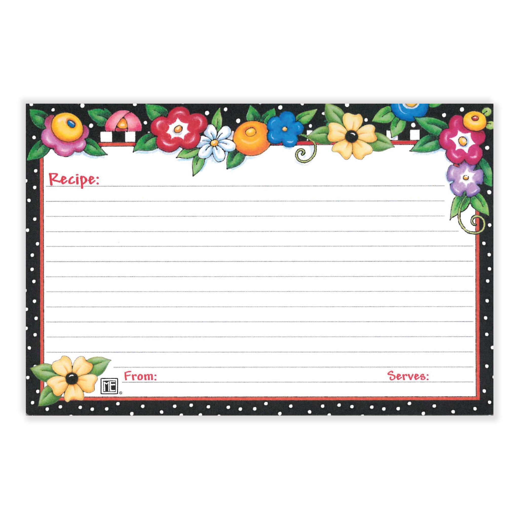 Floral Recipe Cards, Black Border