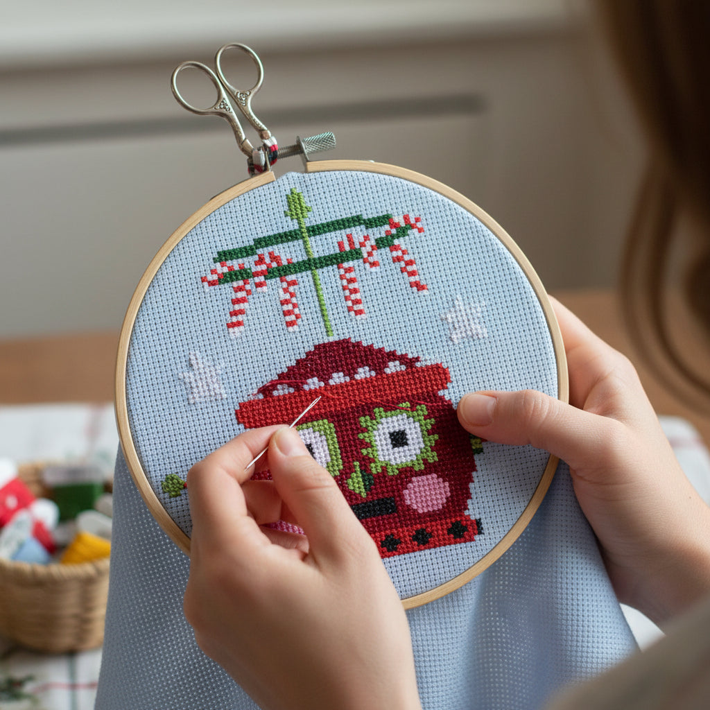 Red Christmas Robot Cross Stitch Leaflet