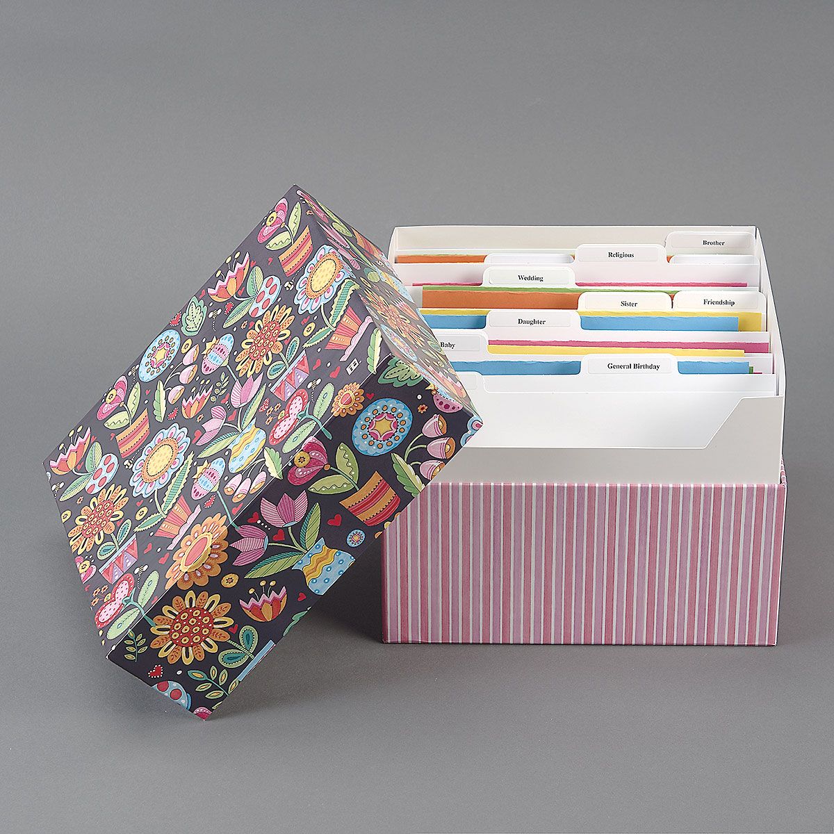 Floral Greeting Card Organizer Box and Labels