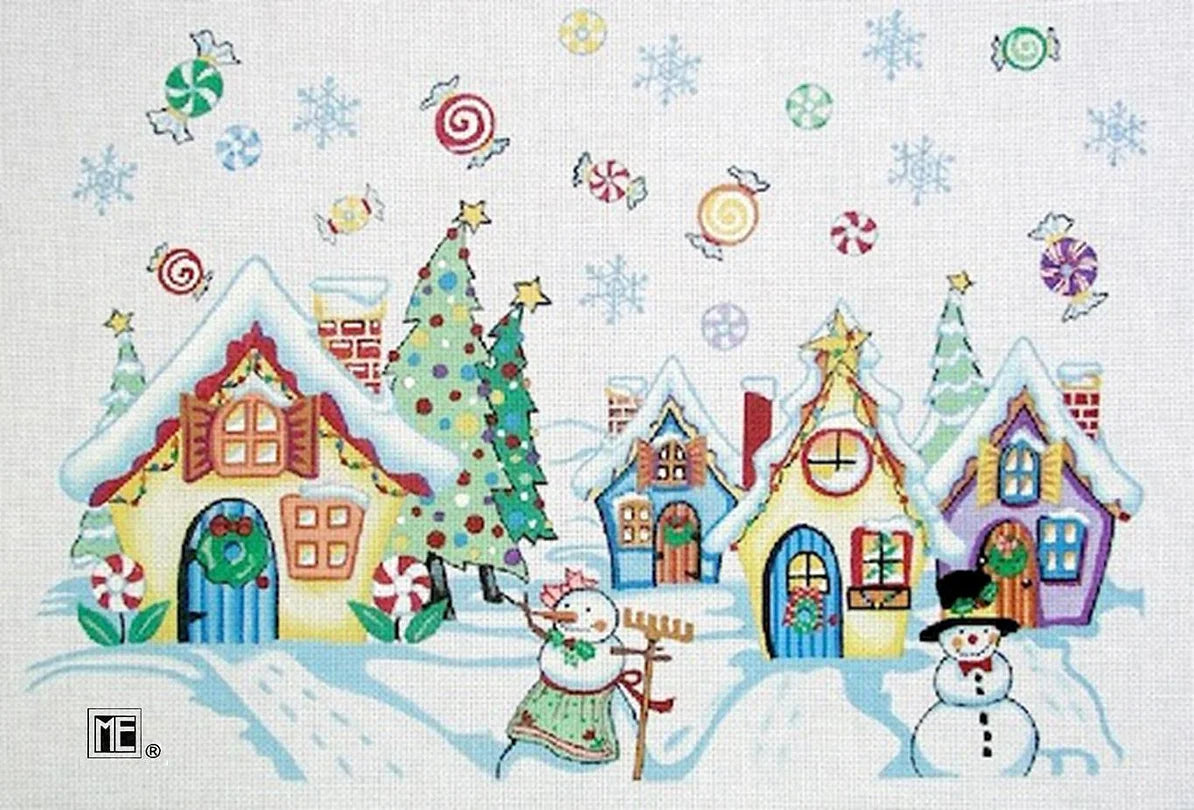 Needlepoint Canvas: Snowman Village