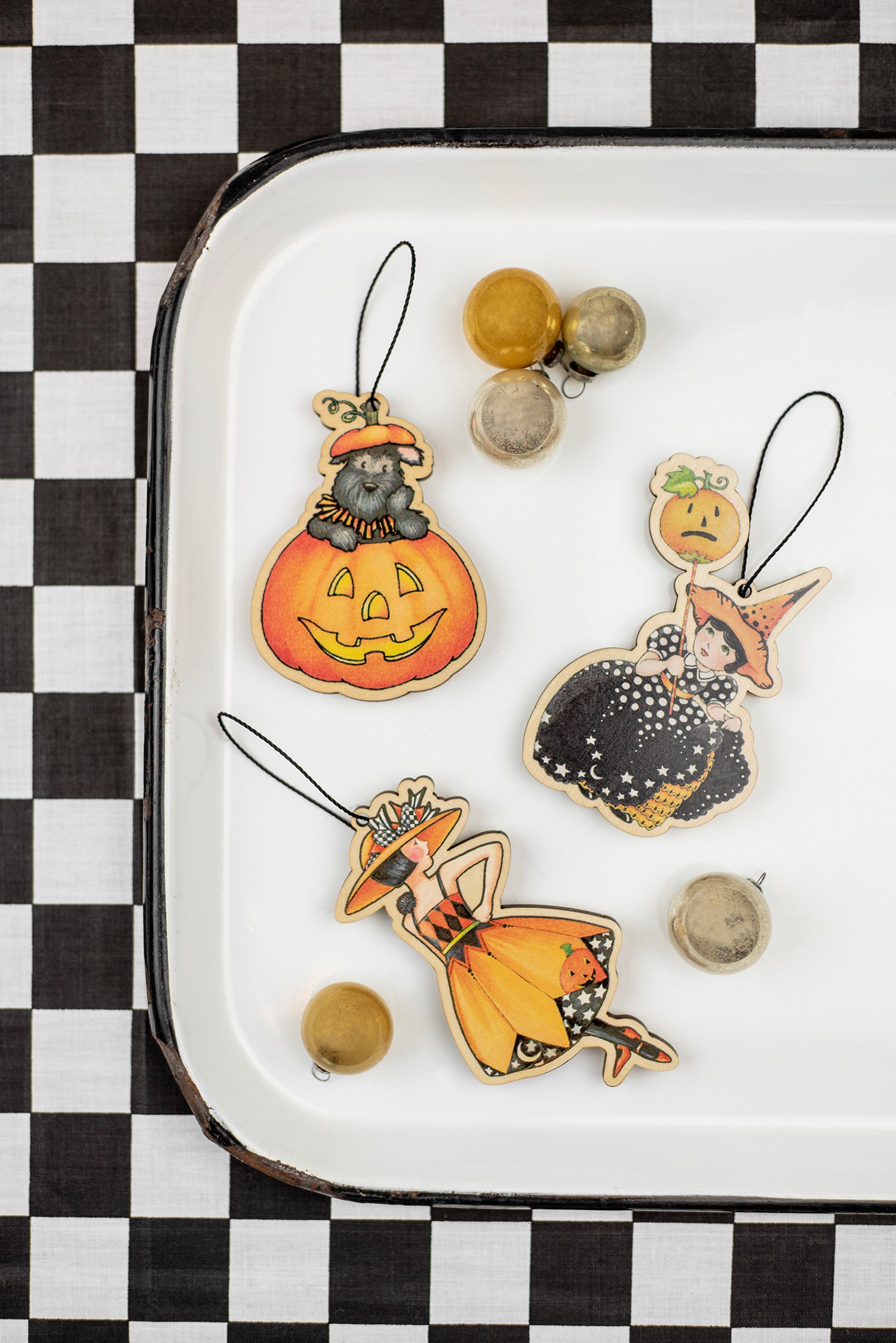 Scottie Pumpkin Wooden Ornament
