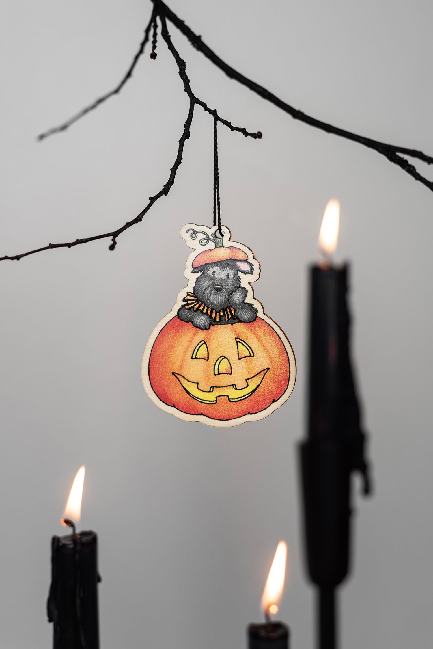 Scottie Pumpkin Wooden Ornament