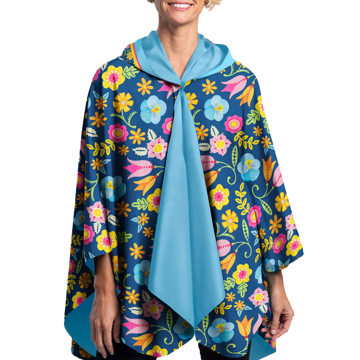 Navy Tropical Flower Toss Rain Cape