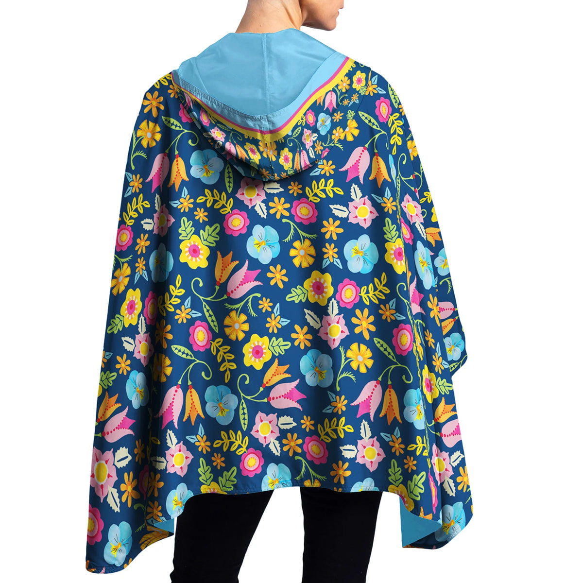 Navy Tropical Flower Toss Rain Cape