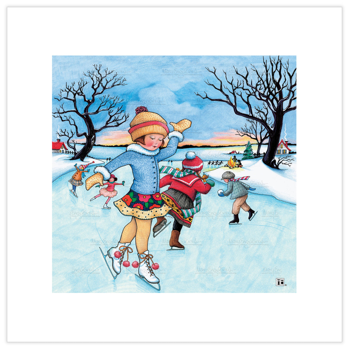 Skating On Pond Fine Art Print