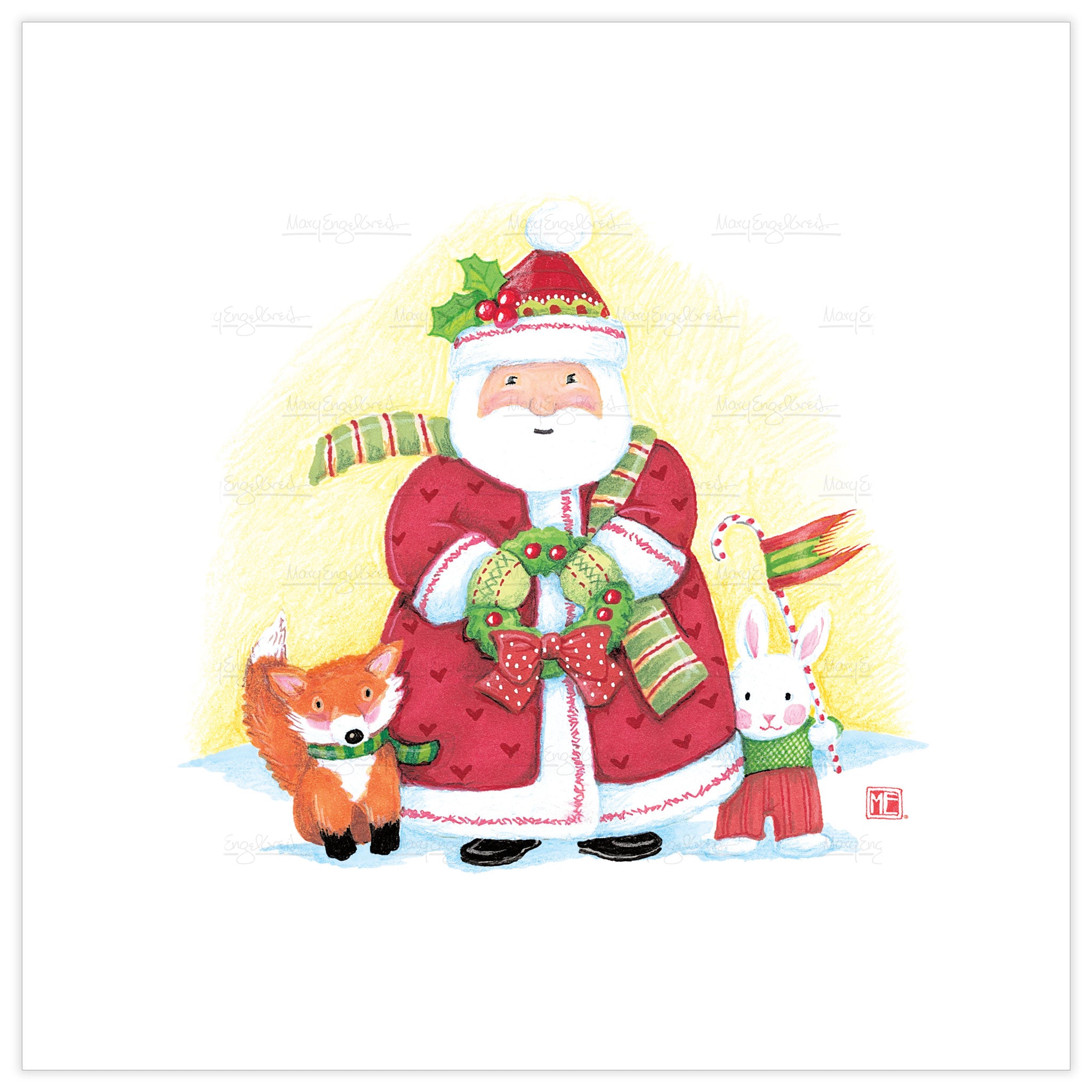 Super Cute Santa With Animals Fine Art Print