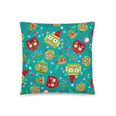 Turquoise Holiday Robots Pillow