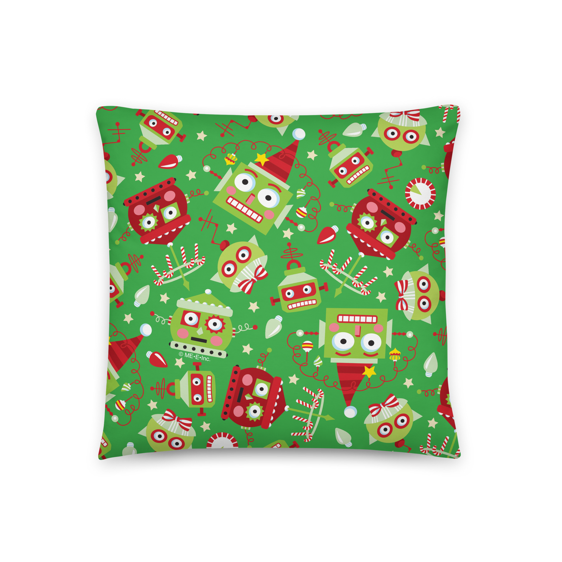 Green Holiday Robots Pillow