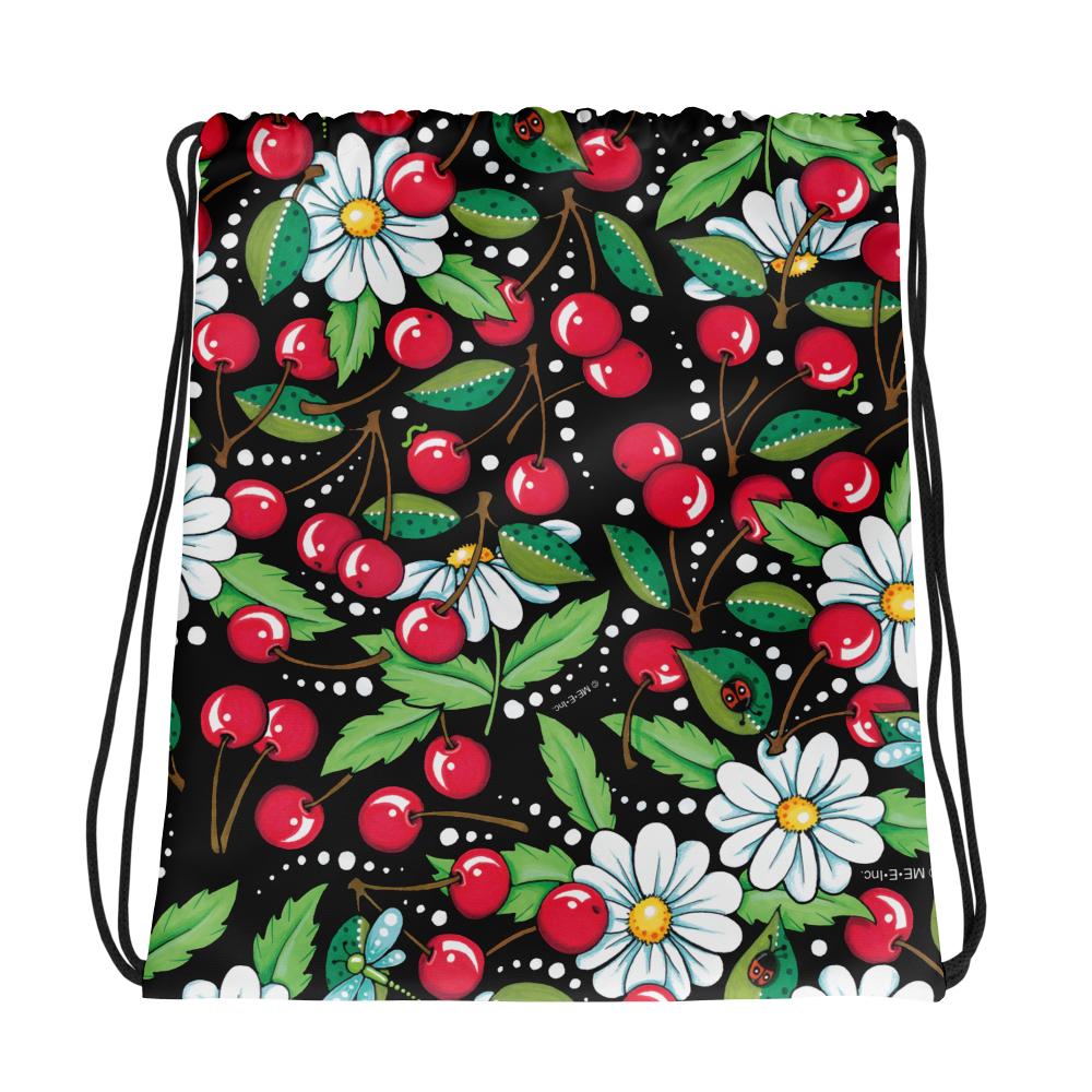 Cherry Daisy Drawstring Bag