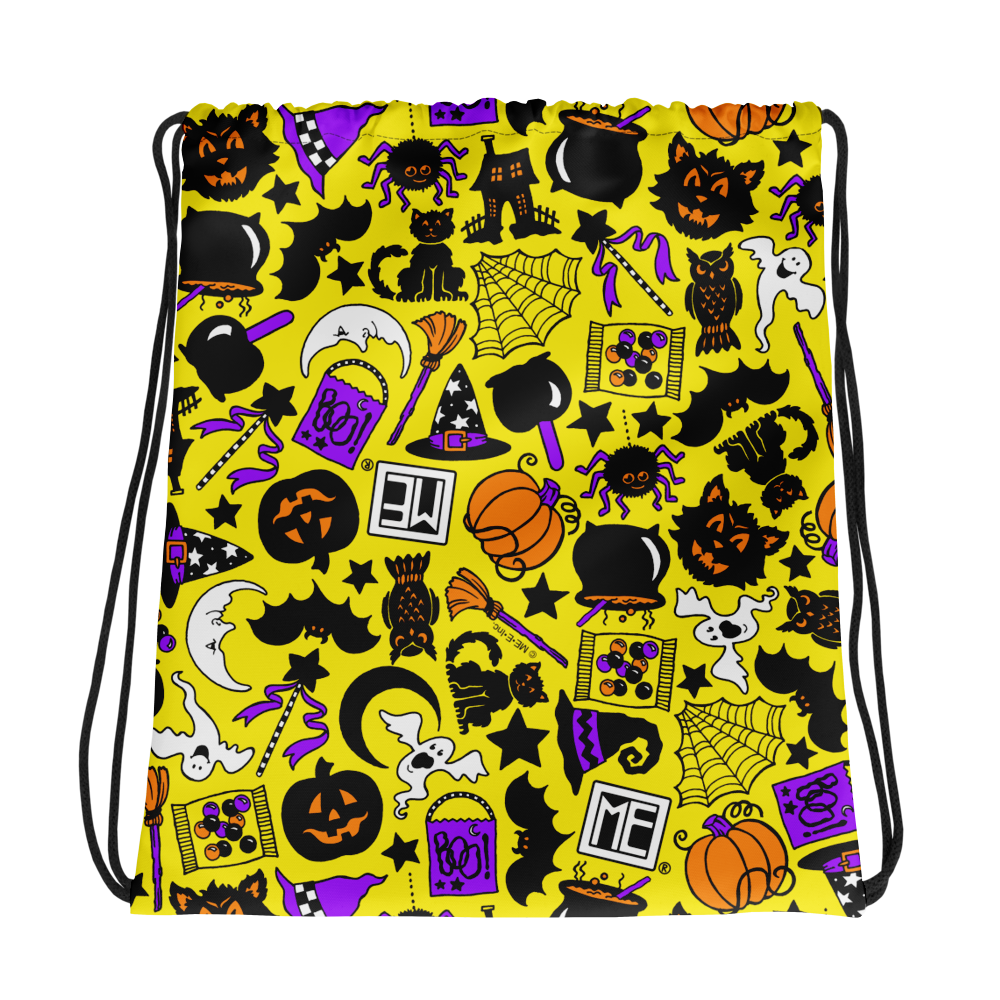 Yellow Halloween Icons Drawstring Bag