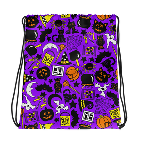 Purple Halloween Icons Drawstring Bag