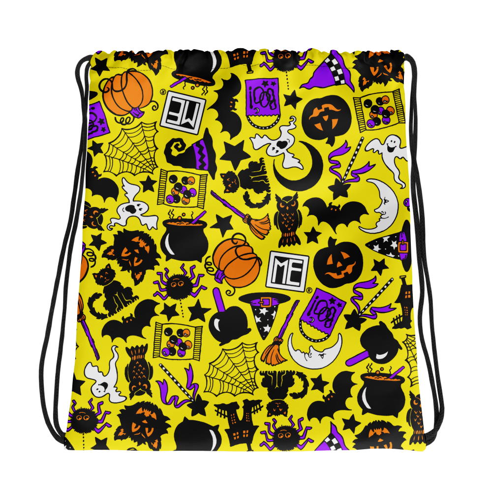 Yellow Halloween Icons Drawstring Bag
