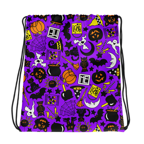 Purple Halloween Icons Drawstring Bag