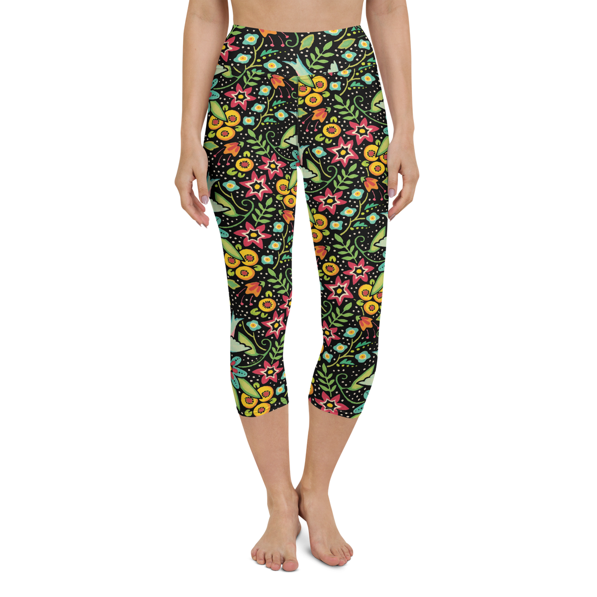 Birds Amidst Flowers Yoga Capri Leggings