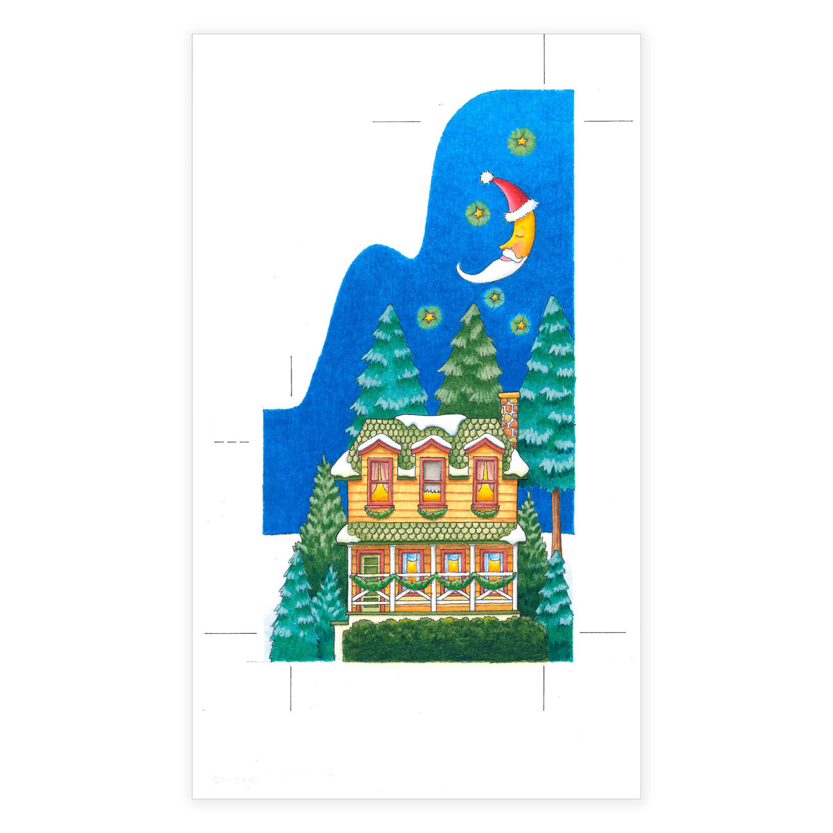 Christmas Cottage With Moon Art