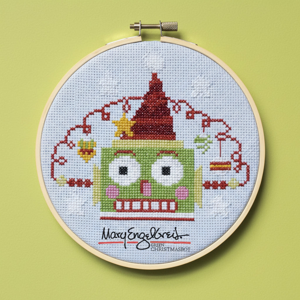 Green Christmas Robot Cross Stitch Leaflet