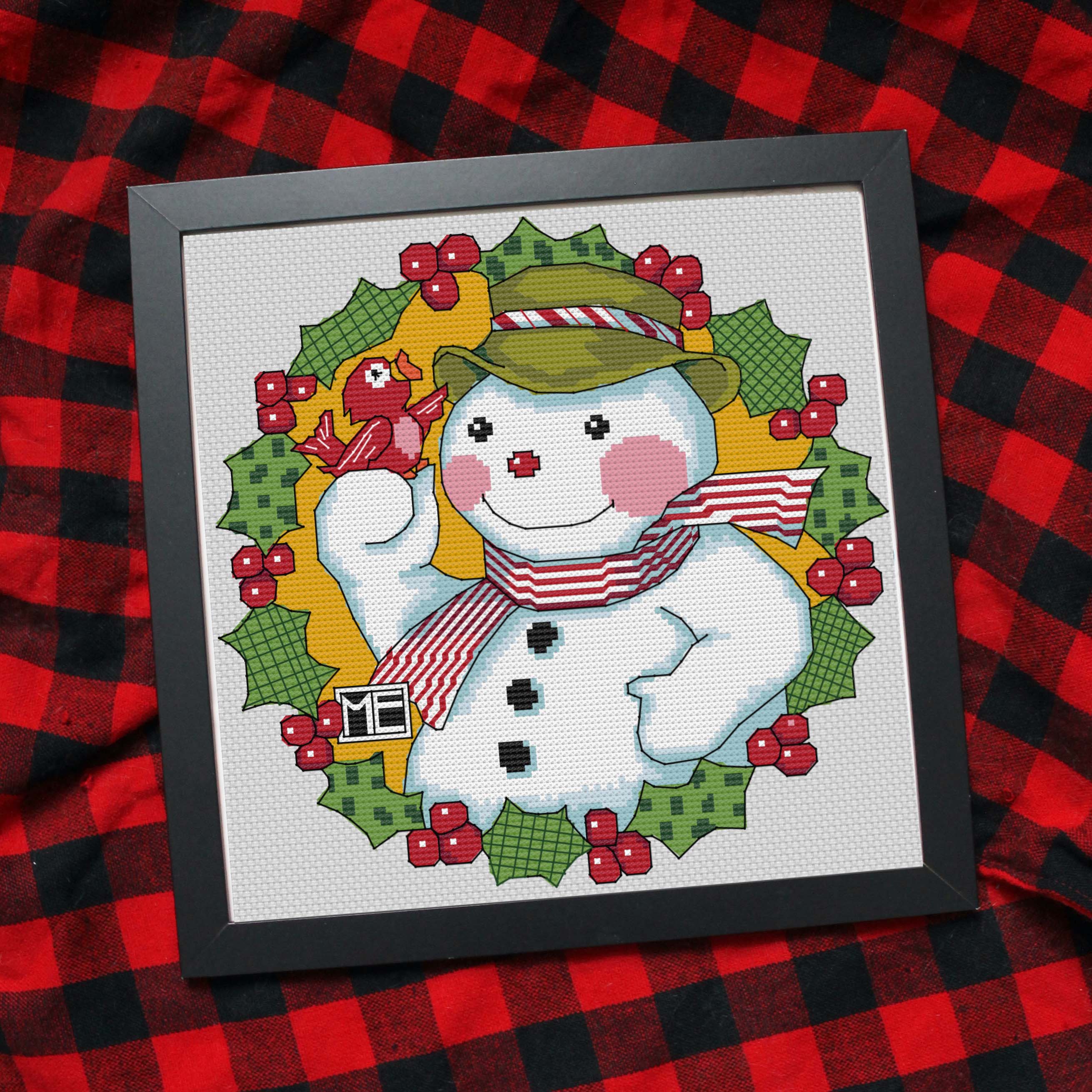 Snowman Wreath Cross Stitch Leaflet