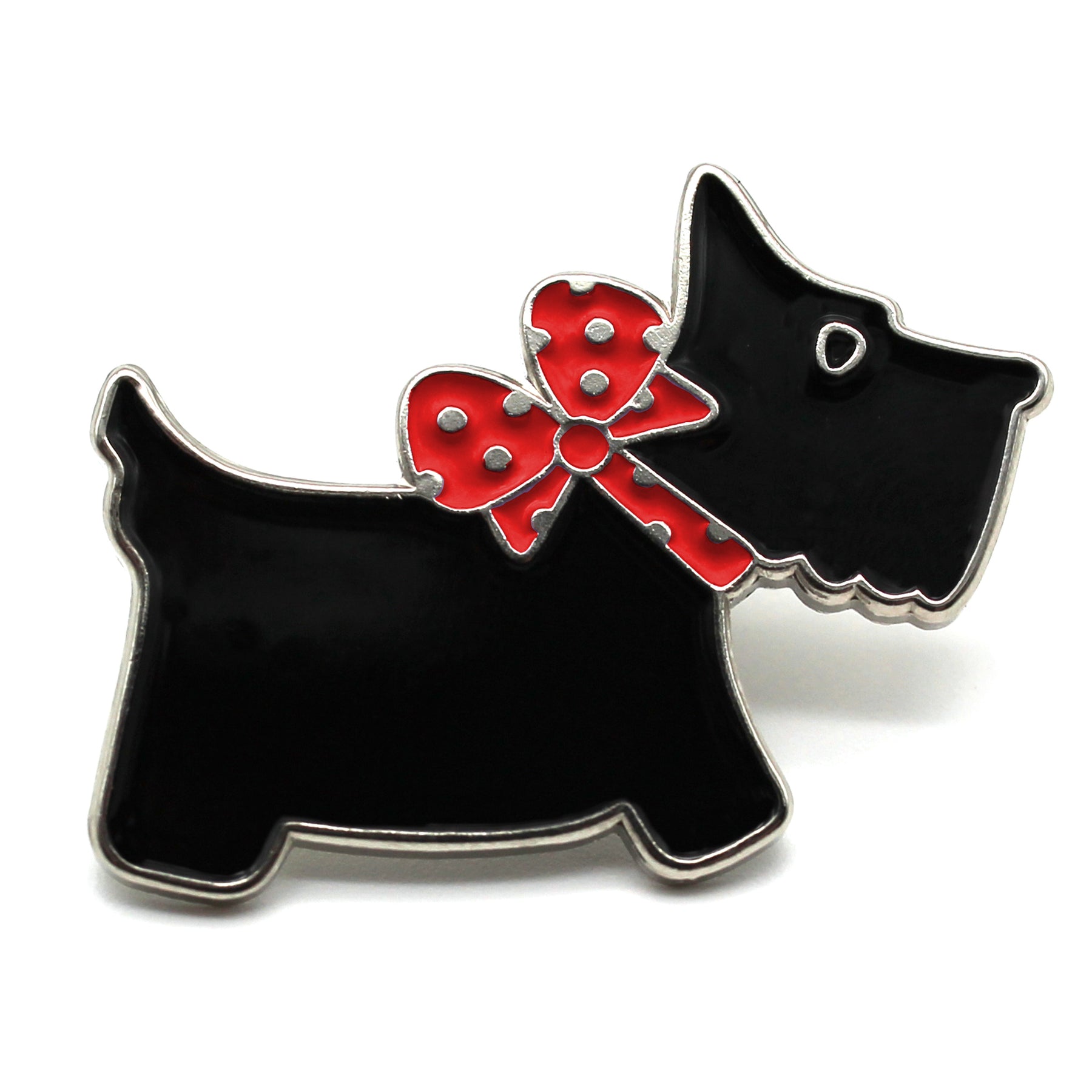 Scottie Dog Red Bow Enamel Art Pin