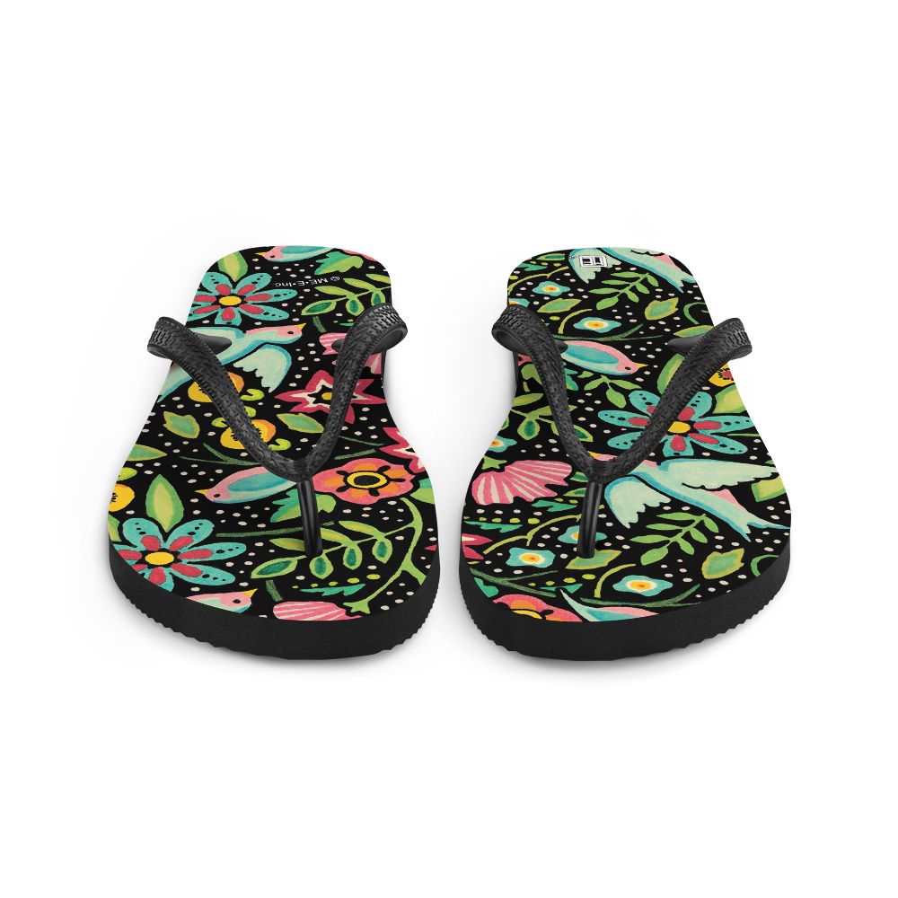 Birds Amidst Flowers Flip-Flops