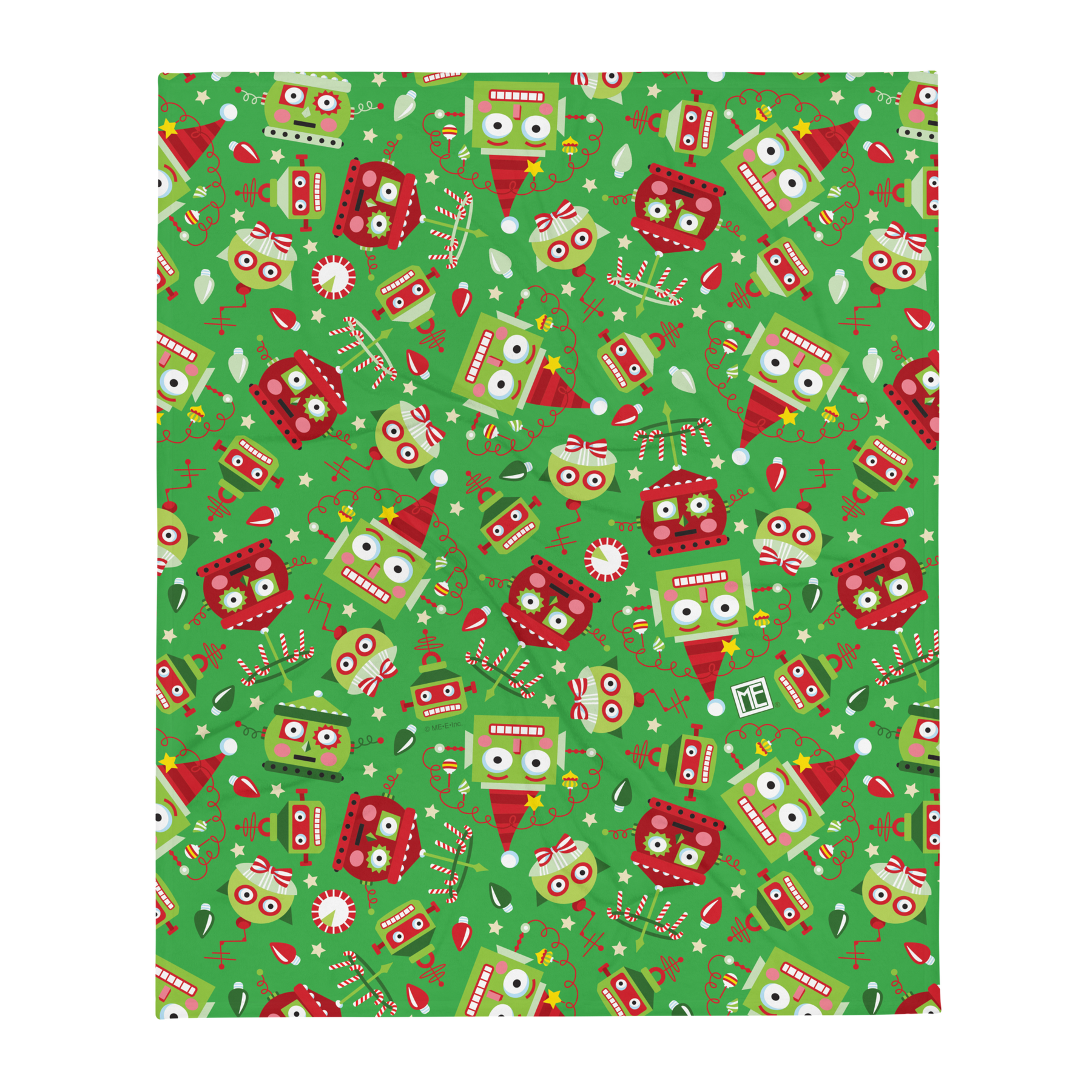 Green Holiday Robots Throw Blanket