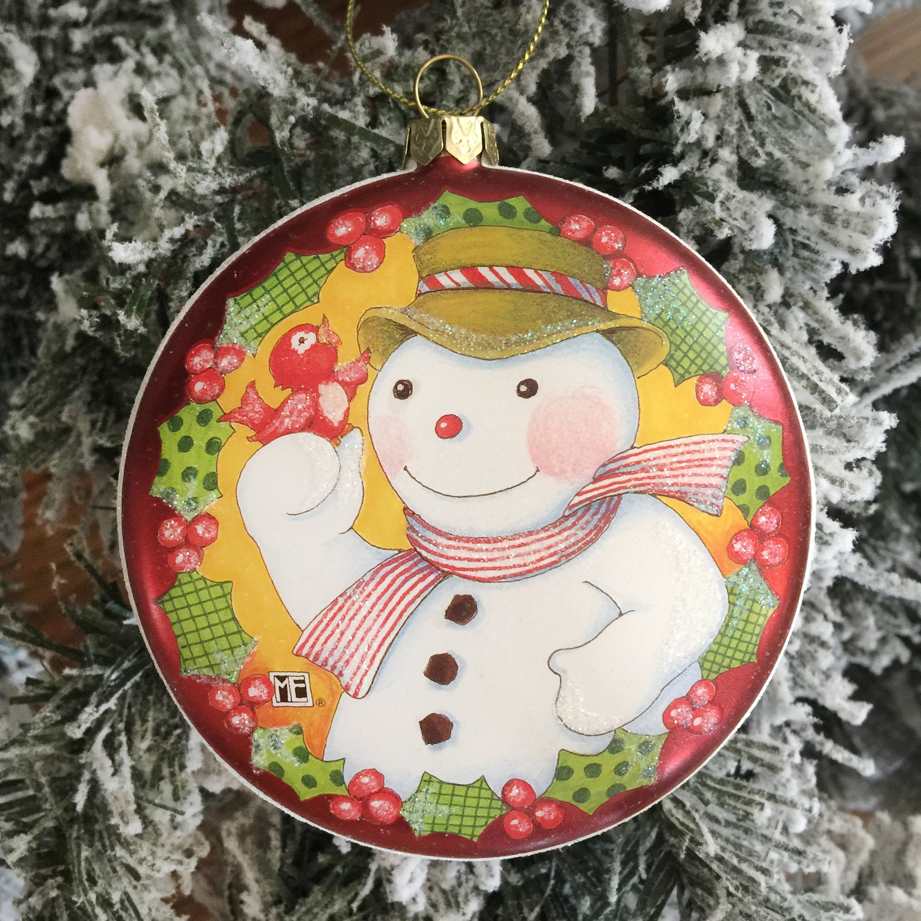Christmas Snowman Glass Ornament