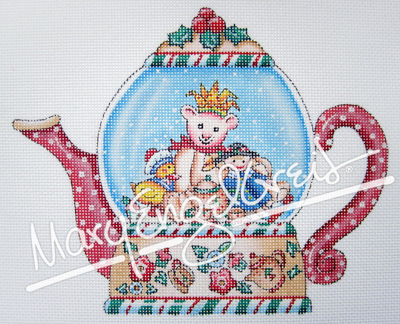 Needlepoint: Joy Teapot Snowglobe