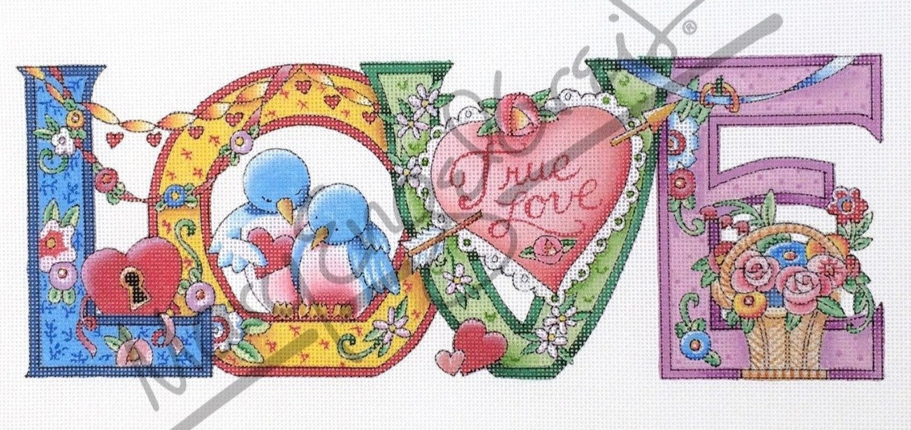 Love Needlepoint Kit, 7 x 5 Stitched in Yarn