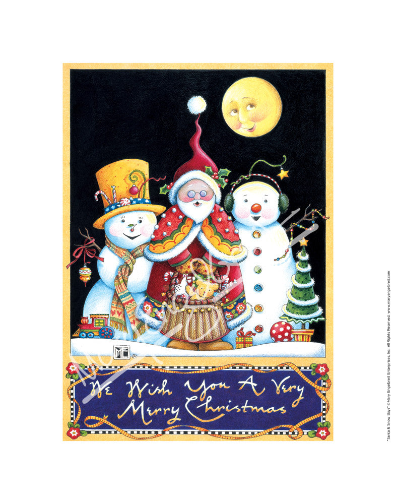 Santa and Snow Boys Fine Art Print