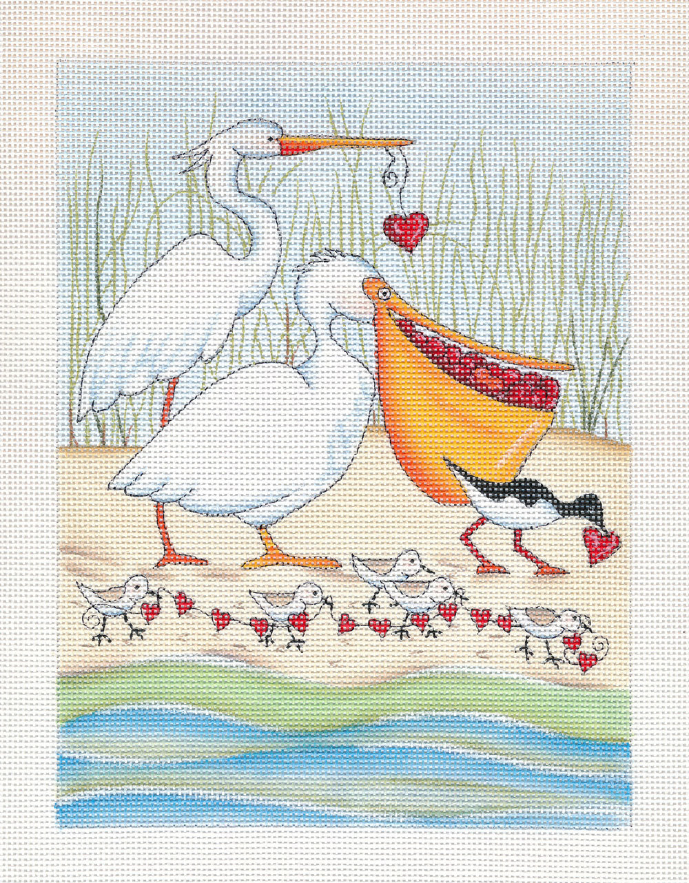 Needlepoint Canvas: Shorebird Sweethearts