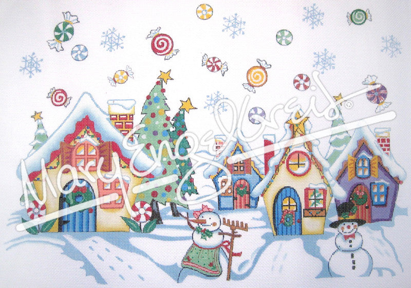 Needlepoint Canvas: Snowman Village